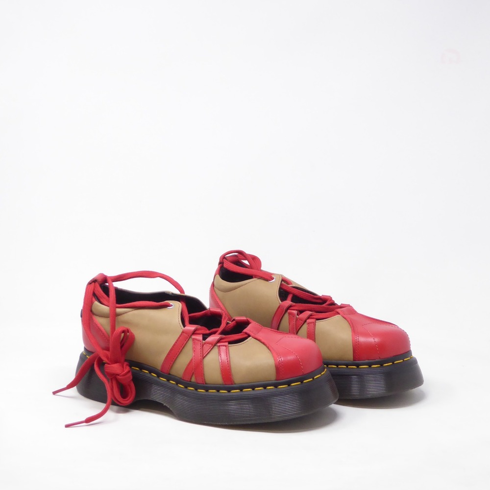 NEW Dr. Martens Womens Buzz Ballerina Red Tan Platform Lace Up Shoes Size 8